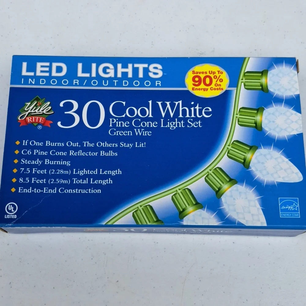 Yule Rite 25 Pine Cone String Lights Cool White Indoor Outdoor
